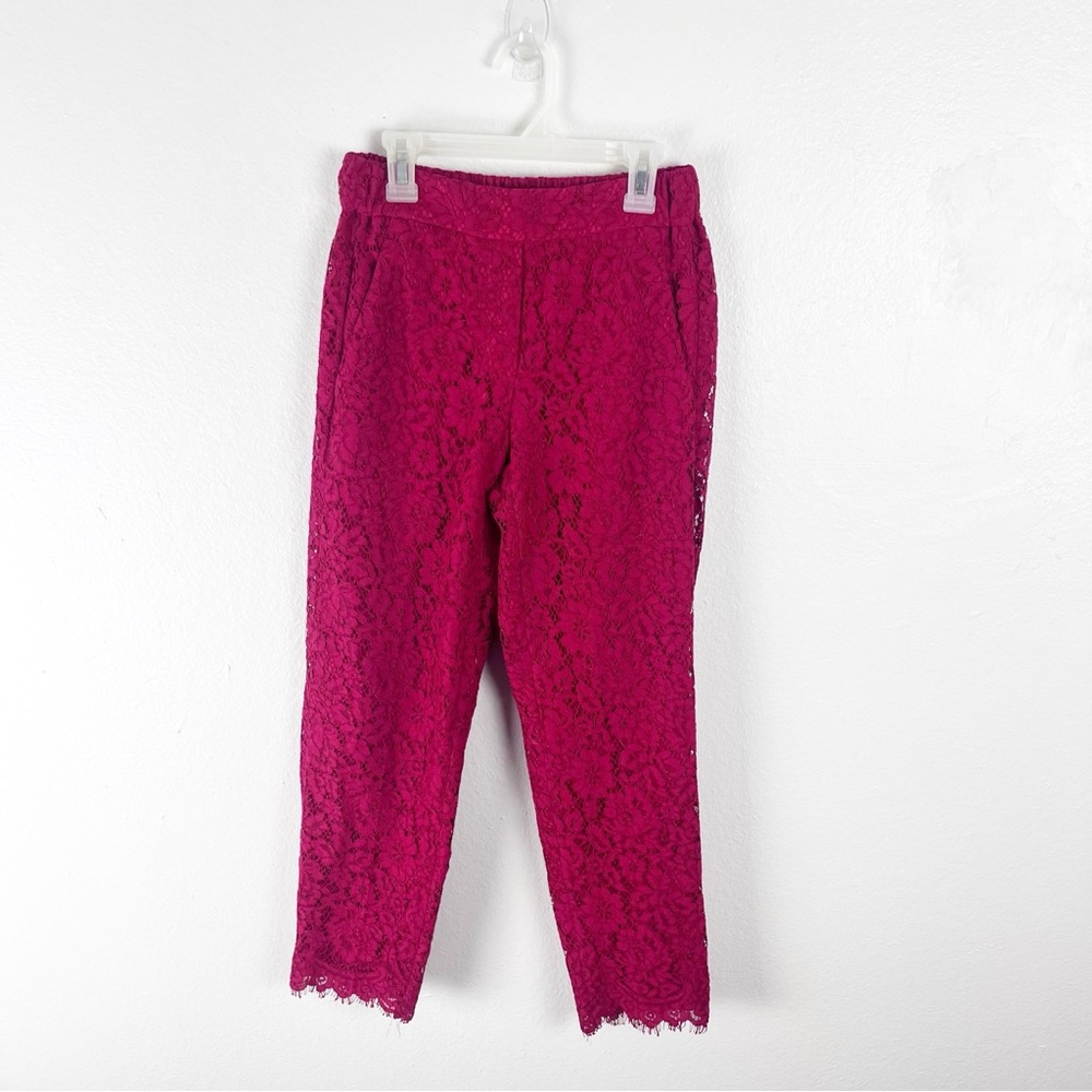 J. CREW Red Lace Easy Pull On Elastic Waist Side Pocket Scalloped HemPants 00